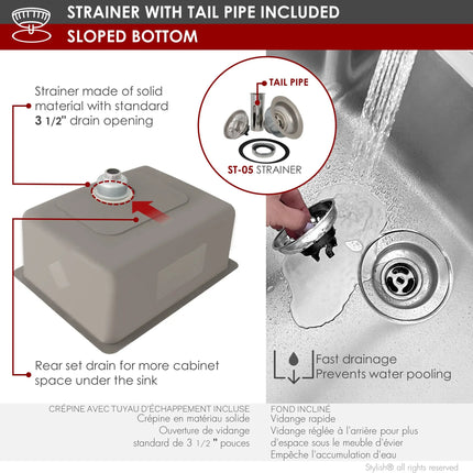 STYLISH 21 inch Single Bowl Undermount and Drop-in Stainless Steel Kitchen Sink S-408T - Plumbing Market
