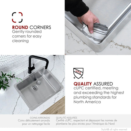 STYLISH 21 inch Single Bowl Undermount and Drop-in Stainless Steel Kitchen Sink S-408T - Plumbing Market