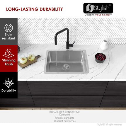 STYLISH 21 inch Single Bowl Undermount and Drop-in Stainless Steel Kitchen Sink S-408T - Plumbing Market