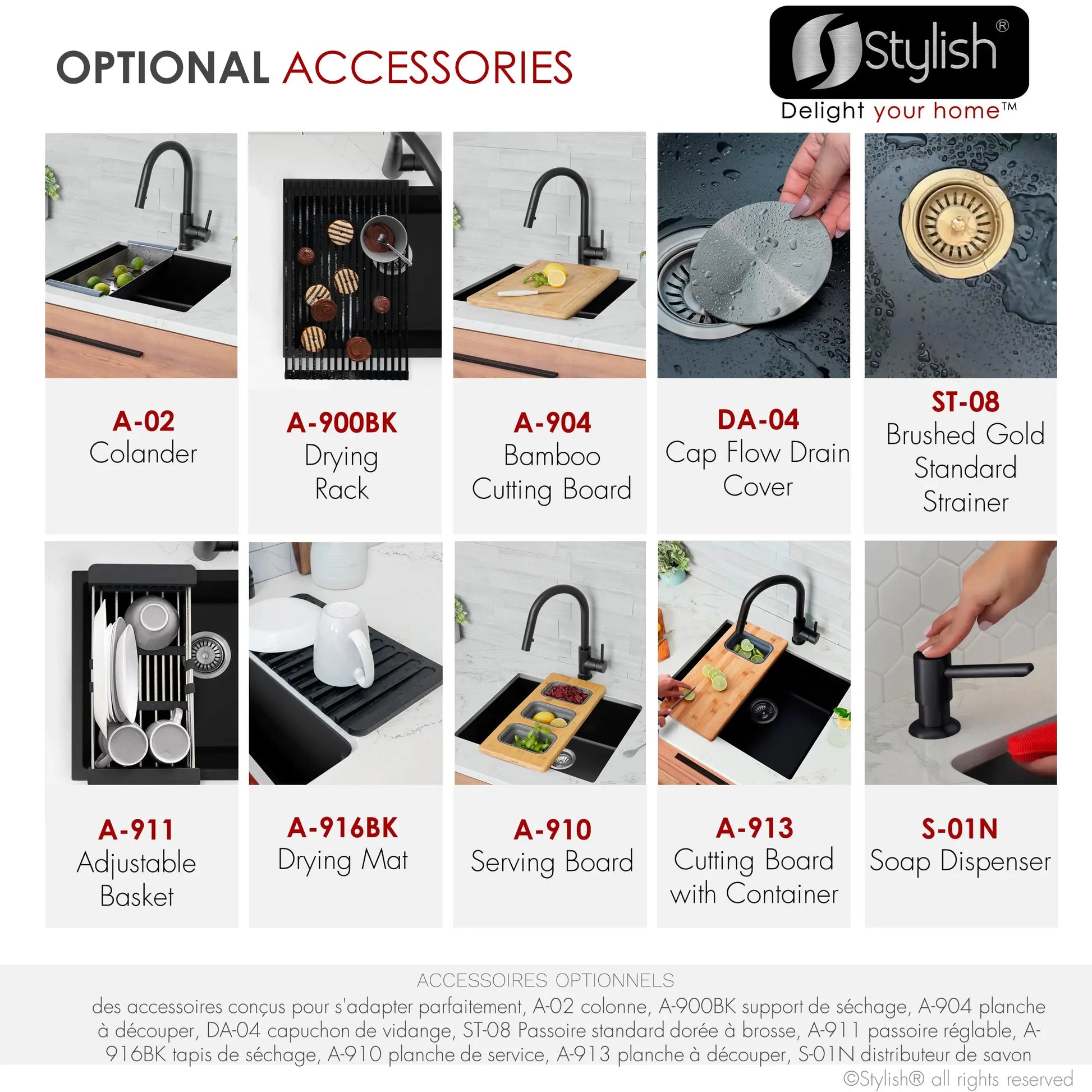 STYLISH 22 inch Dual Mount Single Bowl Black Composite Granite Kitchen Sink with Strainer S-822N - Plumbing Market