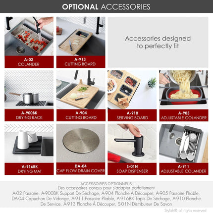 STYLISH 22 inch Dual Mount Single Bowl Gray Composite Granite Kitchen Sink with Strainer S-822L - Plumbing Market