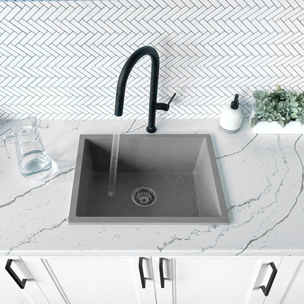 STYLISH 22 inch Dual Mount Single Bowl Gray Composite Granite Kitchen Sink with Strainer S-822L - Plumbing Market