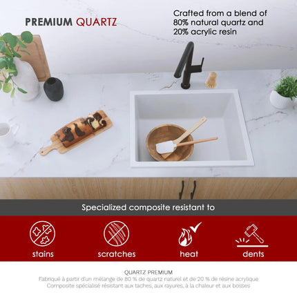 STYLISH 22 inch Dual Mount Single Bowl White Composite Granite Kitchen Sink with Strainer S-822H - Plumbing Market