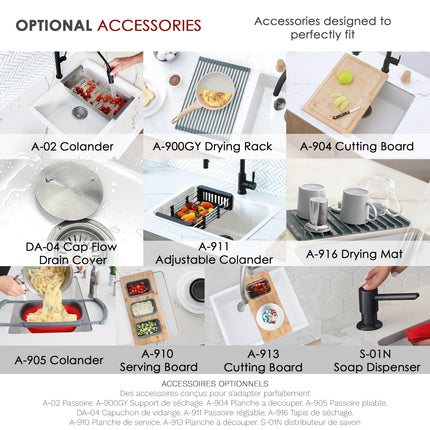 STYLISH 22 inch Dual Mount Single Bowl White Composite Granite Kitchen Sink with Strainer S-822H - Plumbing Market