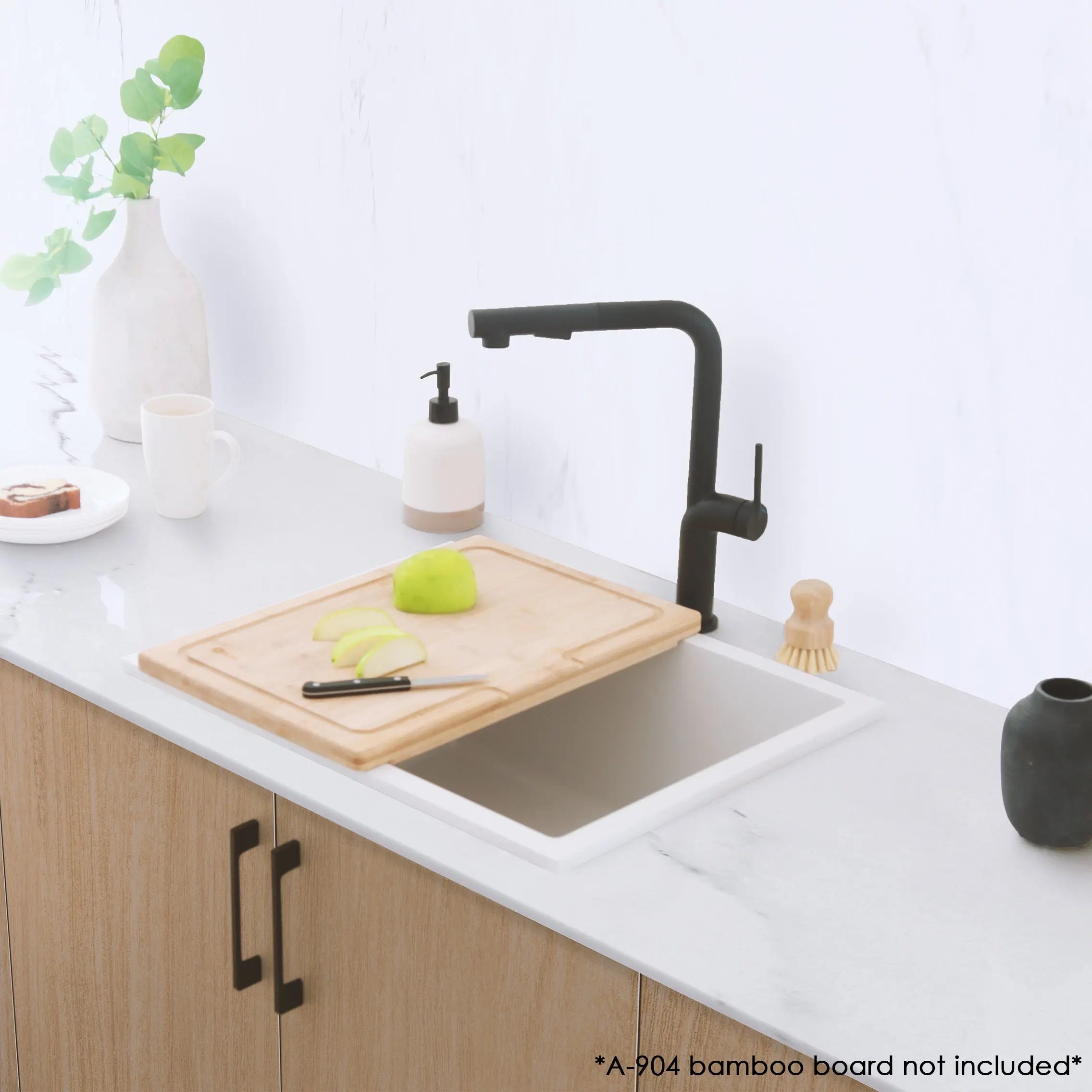 STYLISH 22 inch Dual Mount Single Bowl White Composite Granite Kitchen Sink with Strainer S-822H - Plumbing Market