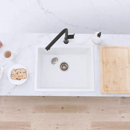 STYLISH 22 inch Dual Mount Single Bowl White Composite Granite Kitchen Sink with Strainer S-822H - Plumbing Market