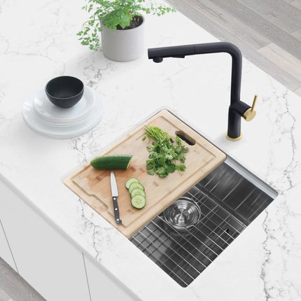 STYLISH 22 inch Workstation Single Bowl Undermount 16 Gauge Stainless Steel Kitchen Sink with Built in Accessories S-622W - Plumbing Market