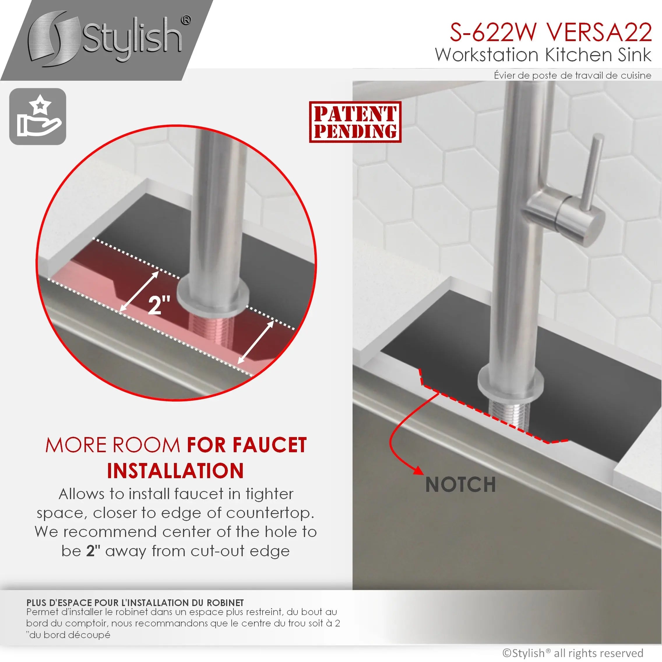 STYLISH 22 inch Workstation Single Bowl Undermount 16 Gauge Stainless Steel Kitchen Sink with Built in Accessories S-622W - Plumbing Market