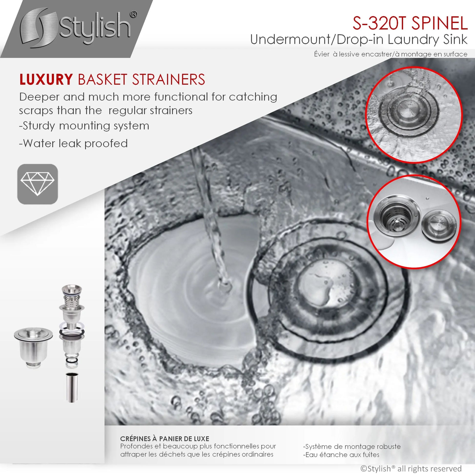 STYLISH 22 x 18 inch Single Bowl Undermount and Drop-in Stainless Steel Laundry Sink S-320T - Plumbing Market
