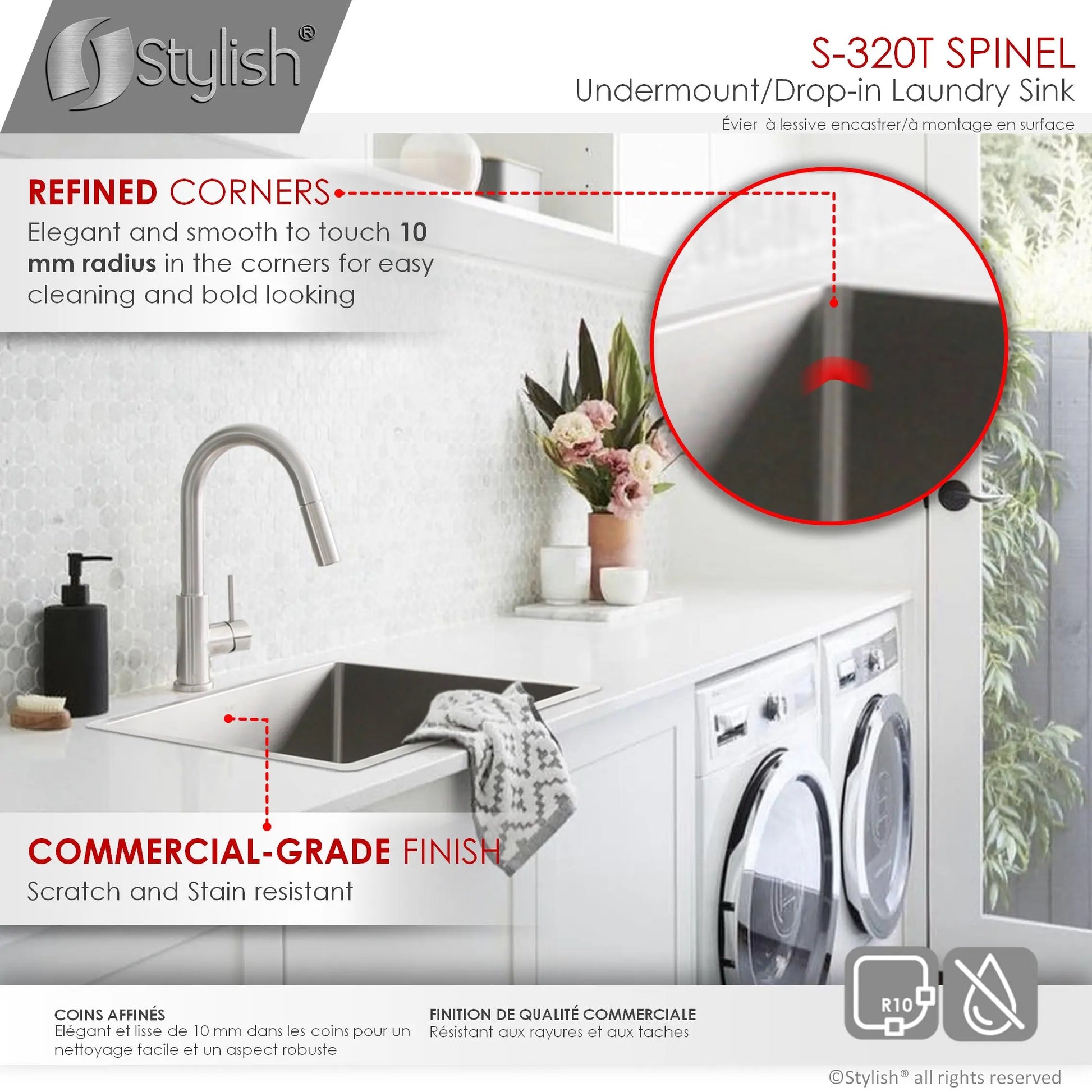 STYLISH 22 x 18 inch Single Bowl Undermount and Drop-in Stainless Steel Laundry Sink S-320T - Plumbing Market