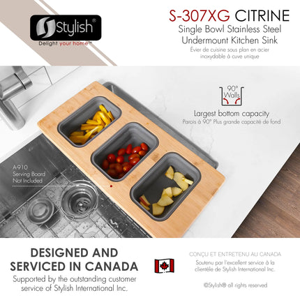 STYLISH 23 inch Single Bowl Undermount Stainless Steel Kitchen Sink S-307XG - Plumbing Market