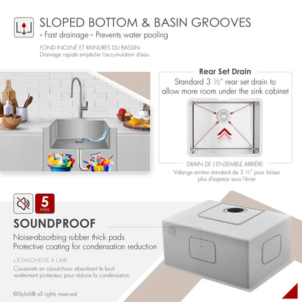 STYLISH 23 inch Single Bowl Undermount Stainless Steel Kitchen Sink S-307XG - Plumbing Market