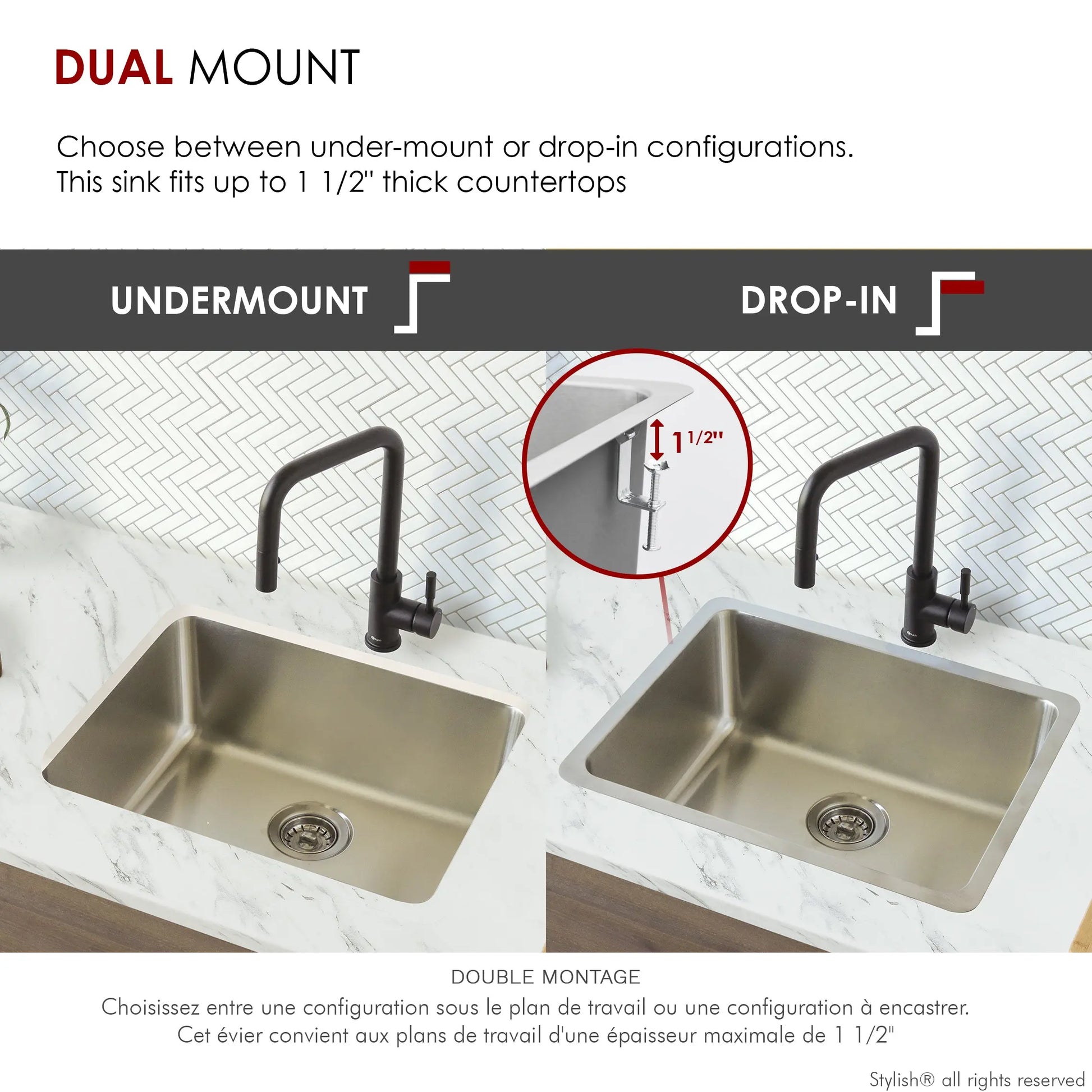 STYLISH 23 inch Single Bowl Undermount and Drop-in Stainless Steel Kitchen Sink S-203T - Plumbing Market