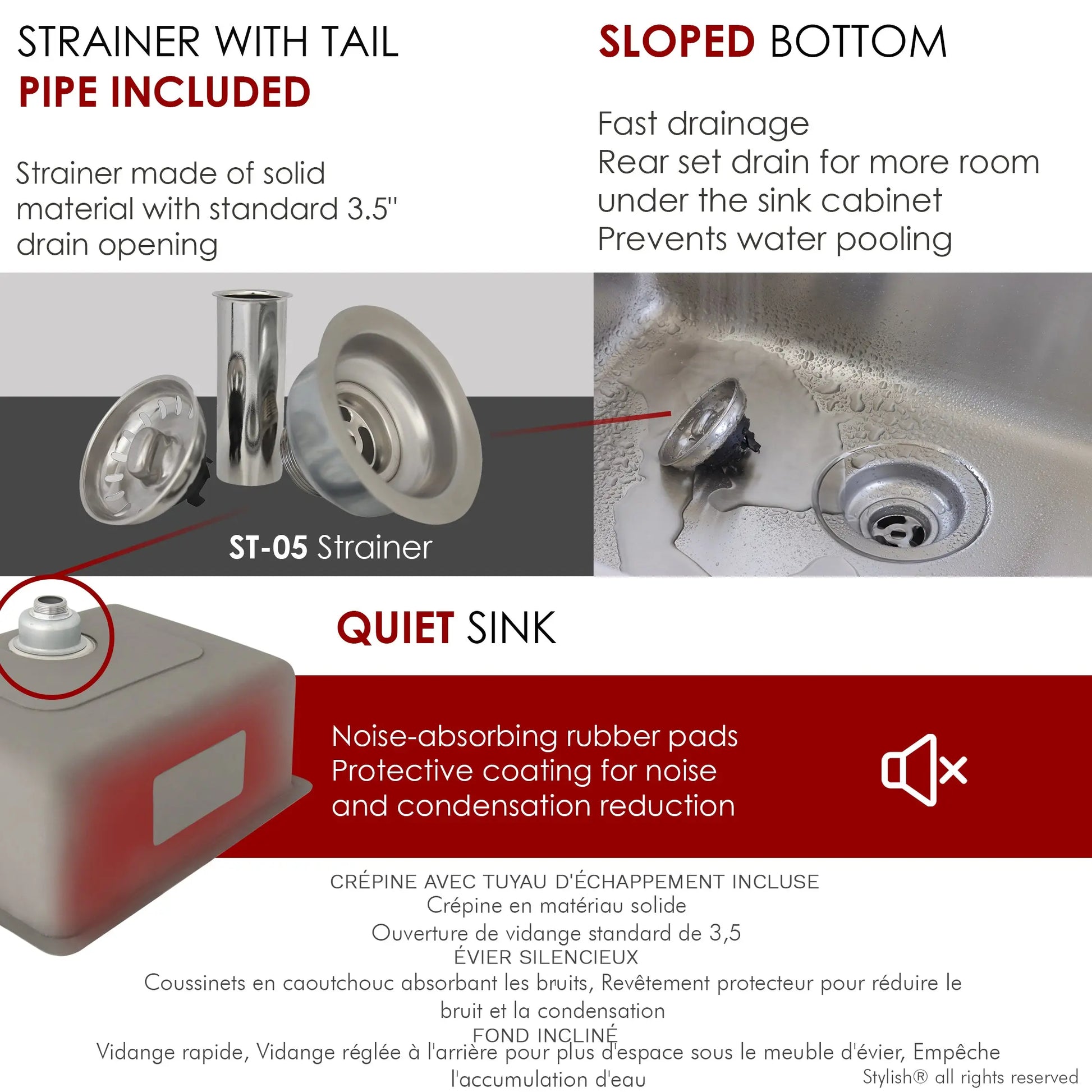 STYLISH 23 inch Single Bowl Undermount and Drop-in Stainless Steel Kitchen Sink S-203T - Plumbing Market