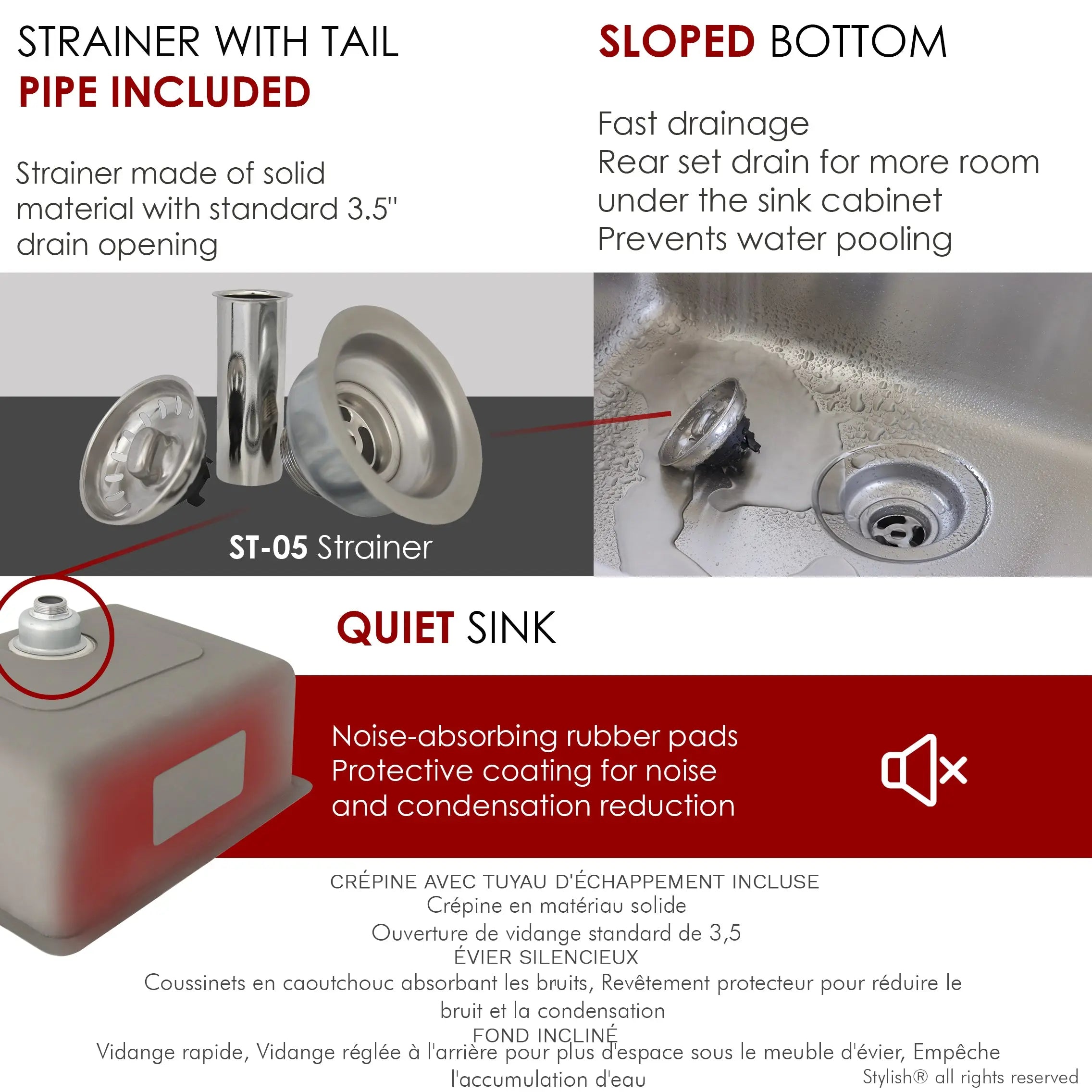 STYLISH 23 inch Single Bowl Undermount and Drop-in Stainless Steel Kitchen Sink S-203T - Plumbing Market