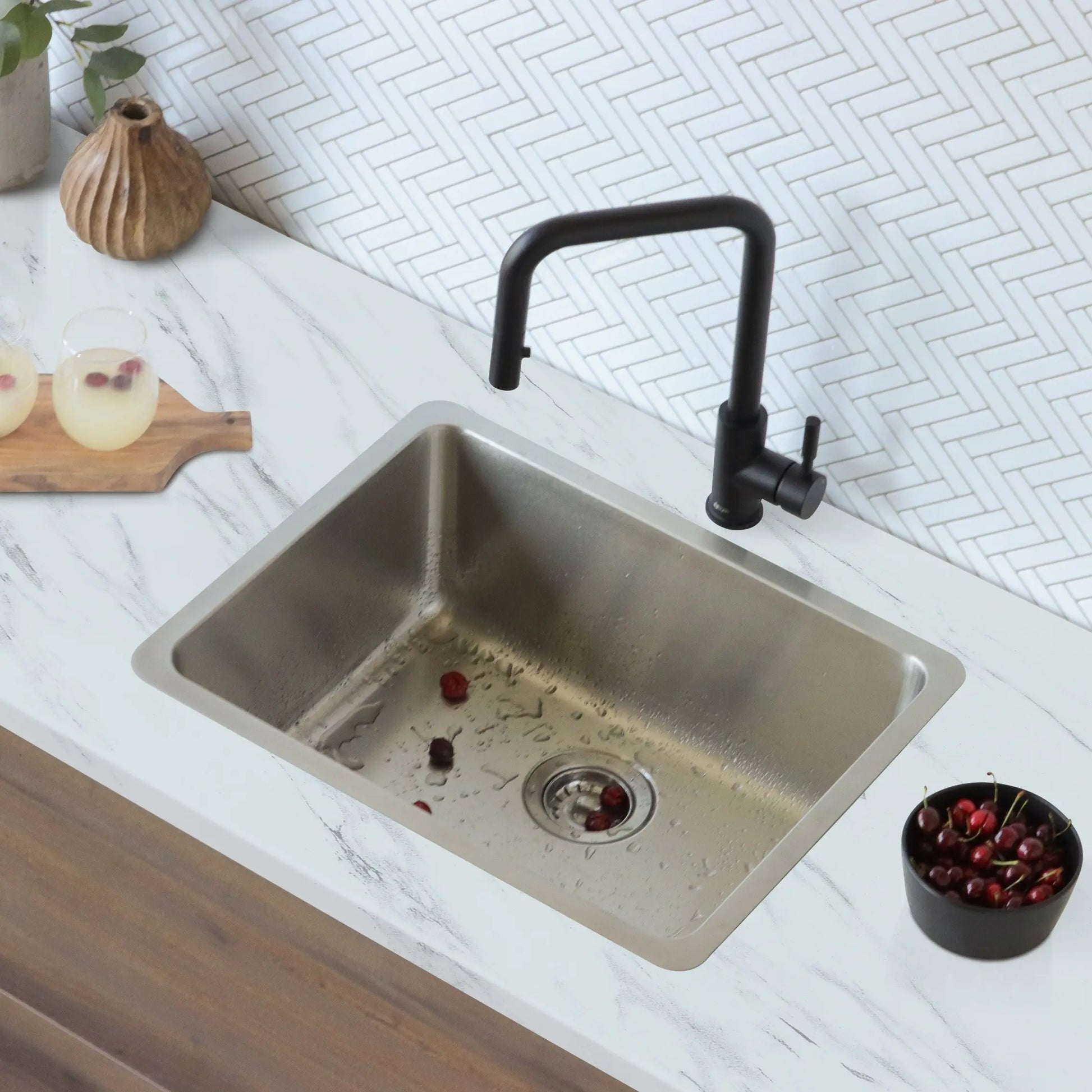 STYLISH 23 inch Single Bowl Undermount and Drop-in Stainless Steel Kitchen Sink S-203T - Plumbing Market