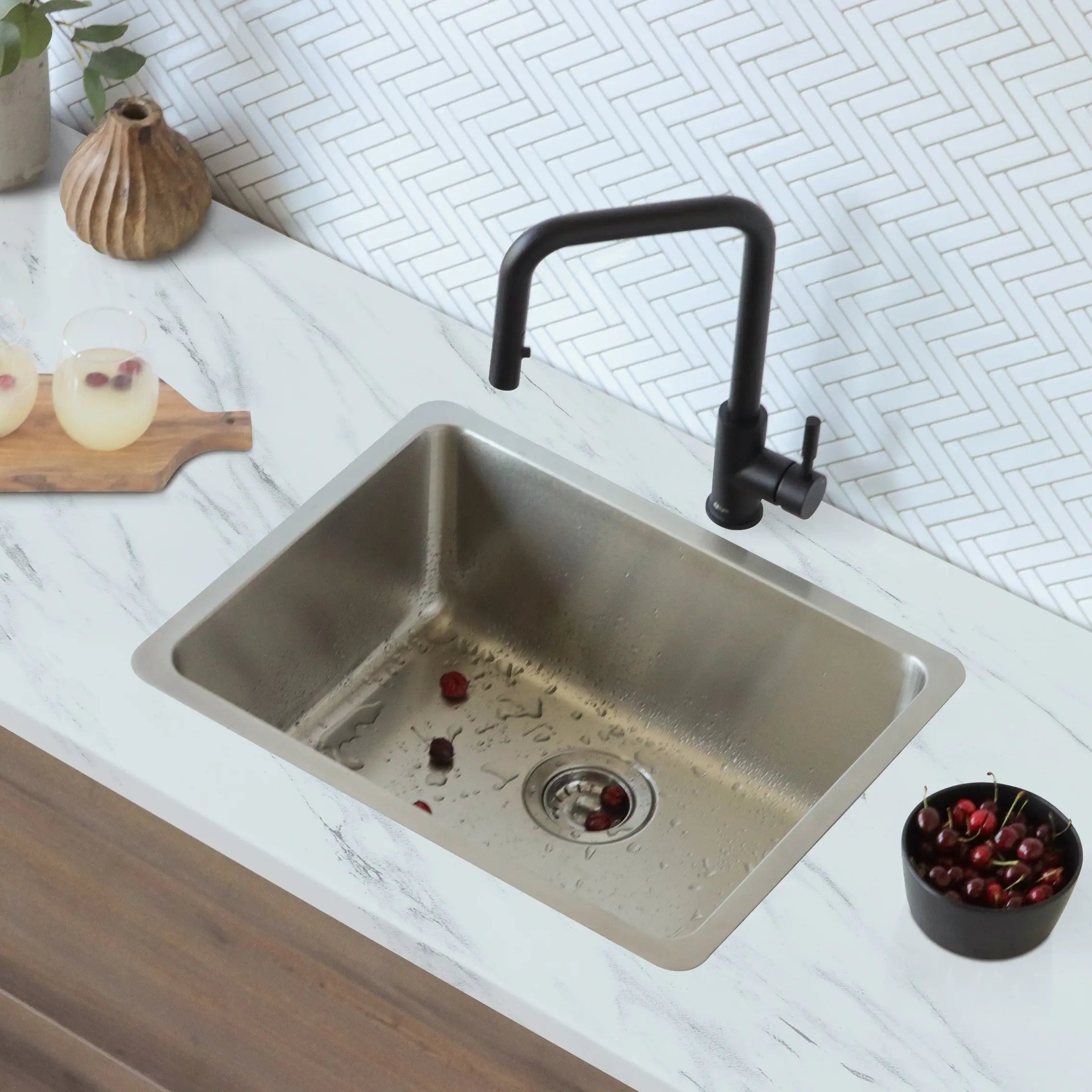 STYLISH 23 inch Single Bowl Undermount and Drop-in Stainless Steel Kitchen Sink S-203T - Plumbing Market