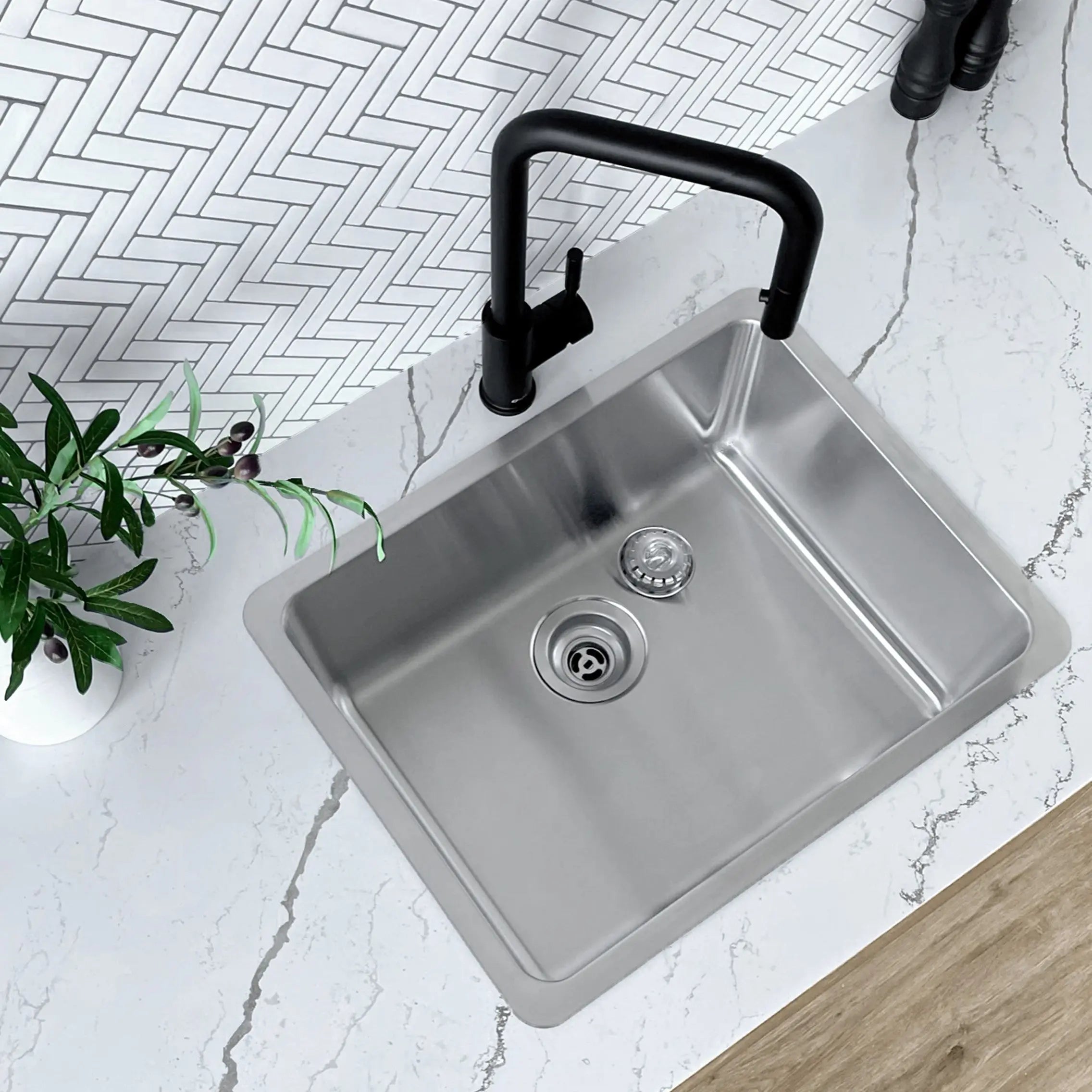 STYLISH 23 inch Single Bowl Undermount and Drop-in Stainless Steel Kitchen Sink S-203T - Plumbing Market