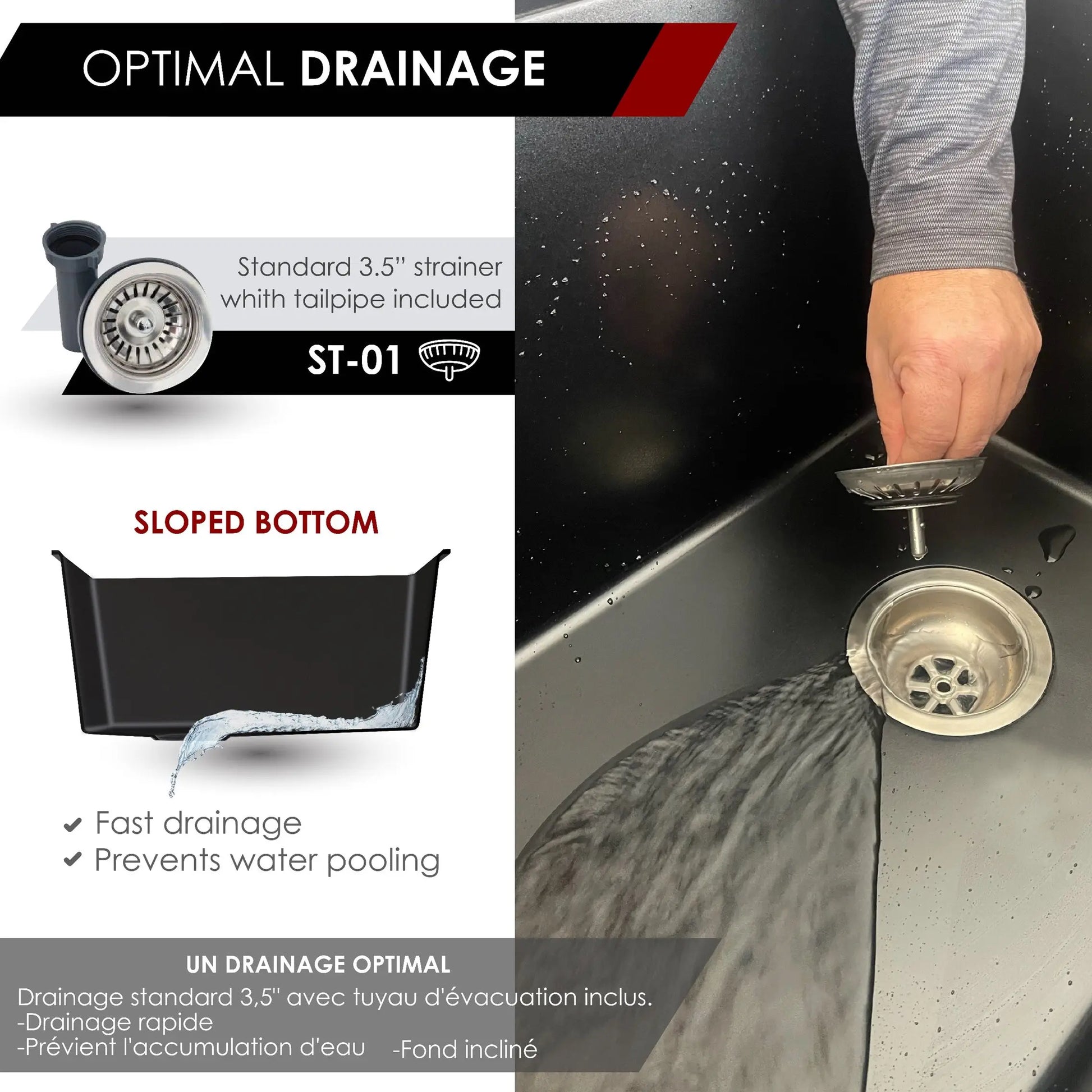 STYLISH 25 inch Dual Mount Single Bowl Black Composite Granite Kitchen Laundry with Strainer S-825N - Plumbing Market