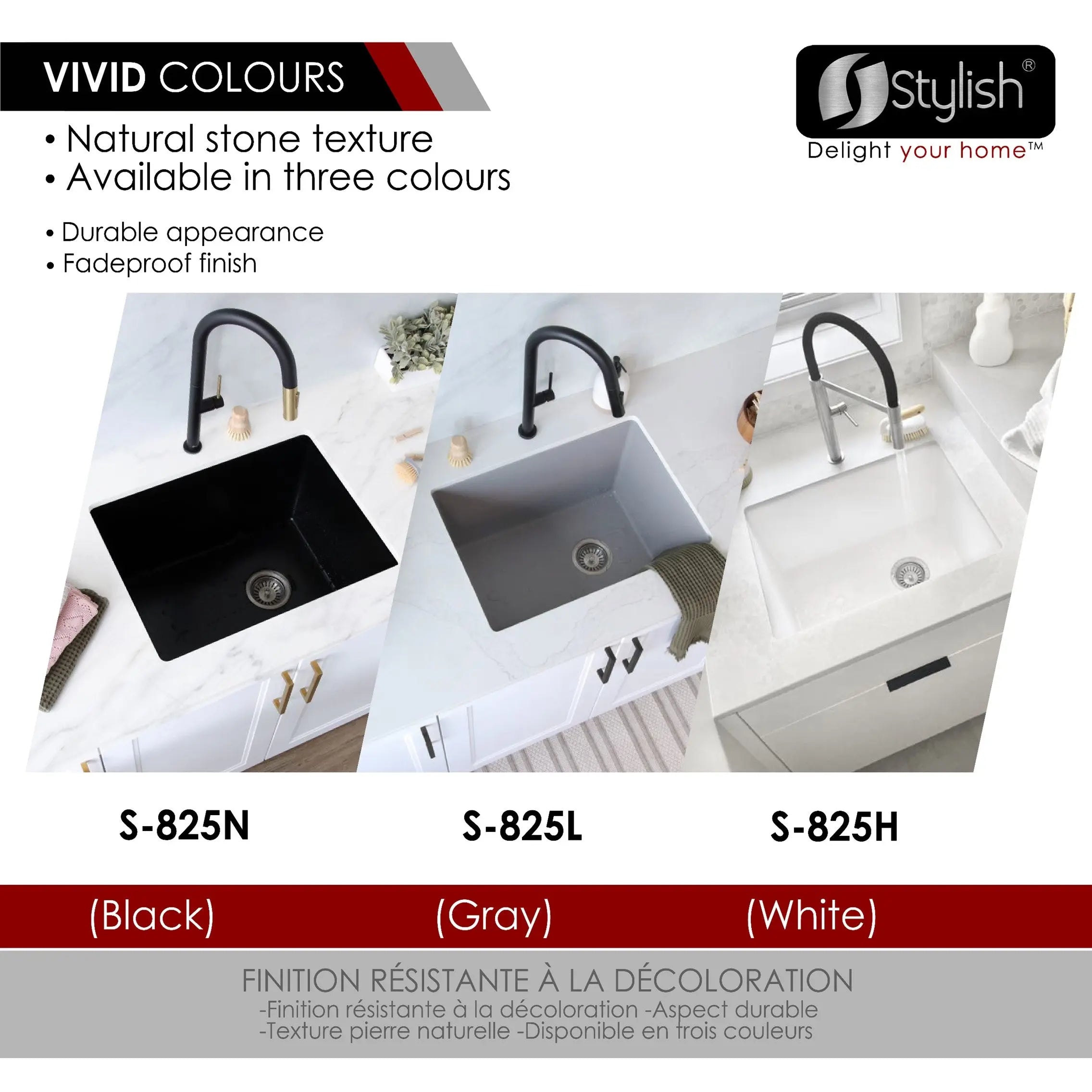 STYLISH 25 inch Dual Mount Single Bowl Black Composite Granite Kitchen Laundry with Strainer S-825N - Plumbing Market