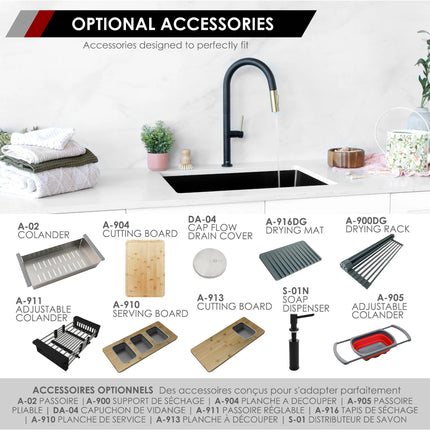 STYLISH 25 inch Dual Mount Single Bowl Black Composite Granite Kitchen Laundry with Strainer S-825N - Plumbing Market