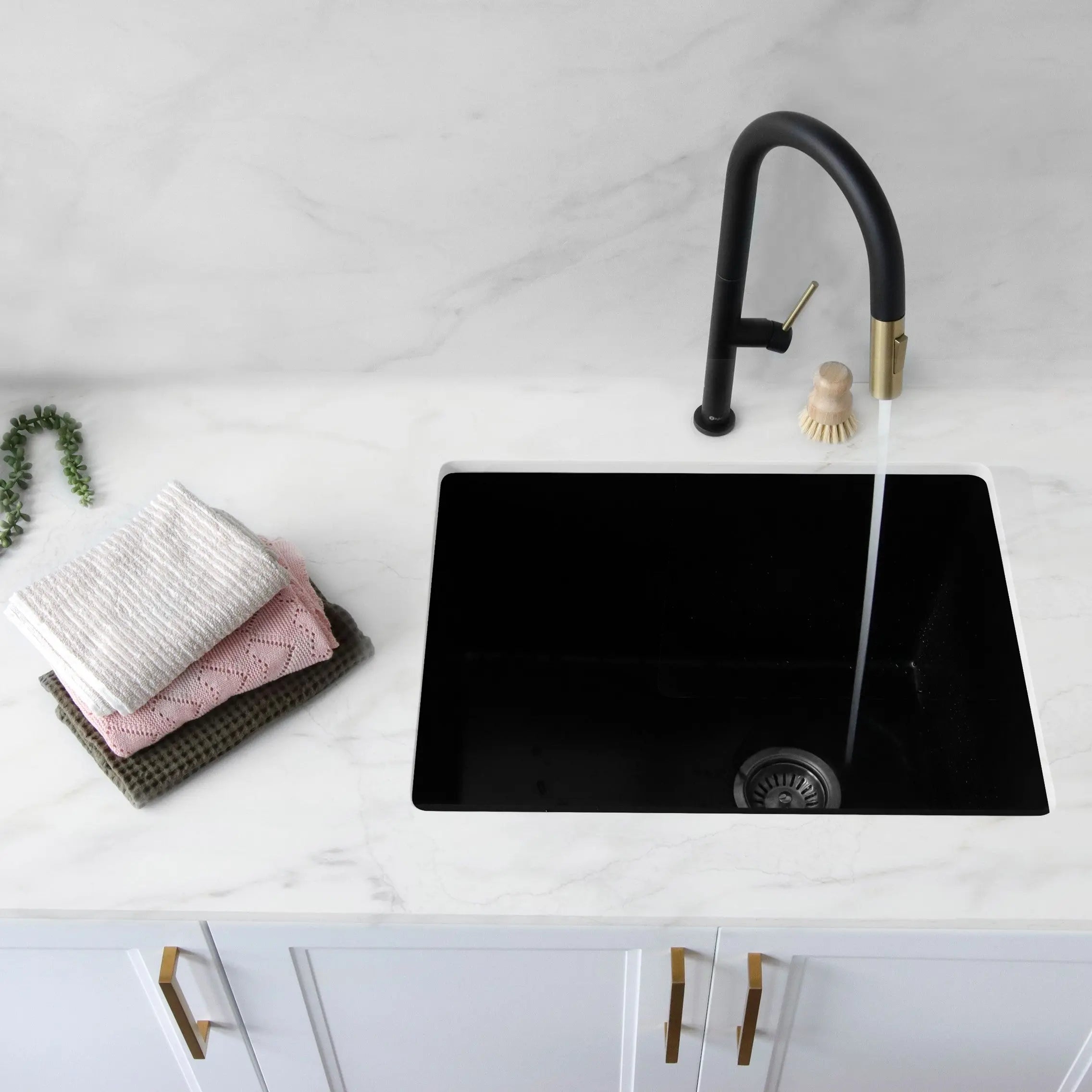 STYLISH 25 inch Dual Mount Single Bowl Black Composite Granite Kitchen Laundry with Strainer S-825N - Plumbing Market