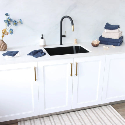 STYLISH 25 inch Dual Mount Single Bowl Black Composite Granite Kitchen Laundry with Strainer S-825N - Plumbing Market