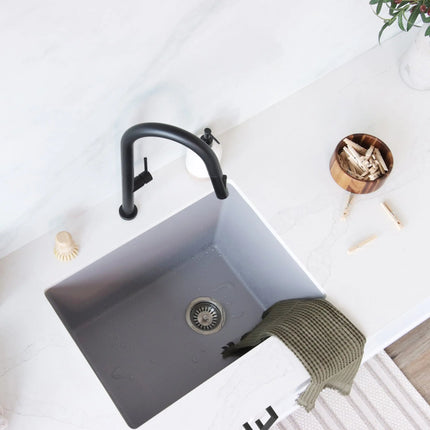 STYLISH 25 inch Dual Mount Single Bowl Gray Composite Granite Kitchen Laundry with Strainer S-825L - Plumbing Market