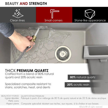 STYLISH 25 inch Dual Mount Single Bowl Gray Composite Granite Kitchen Laundry with Strainer S-825L - Plumbing Market