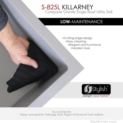 STYLISH 25 inch Dual Mount Single Bowl Gray Composite Granite Kitchen Laundry with Strainer S-825L - Plumbing Market