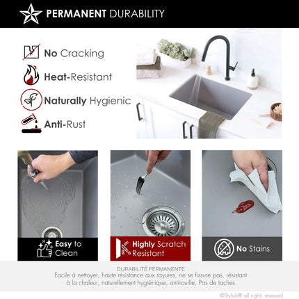 STYLISH 25 inch Dual Mount Single Bowl Gray Composite Granite Kitchen Laundry with Strainer S-825L - Plumbing Market