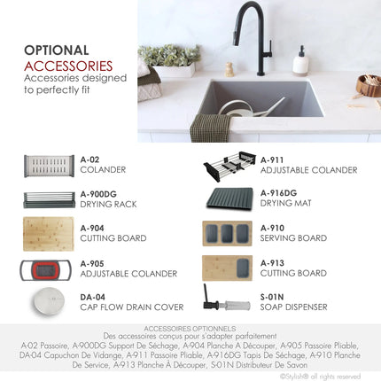 STYLISH 25 inch Dual Mount Single Bowl Gray Composite Granite Kitchen Laundry with Strainer S-825L - Plumbing Market