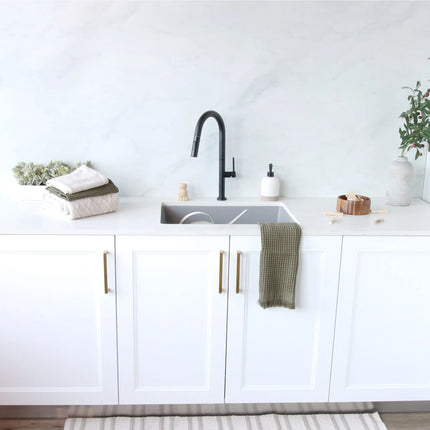 STYLISH 25 inch Dual Mount Single Bowl Gray Composite Granite Kitchen Laundry with Strainer S-825L - Plumbing Market