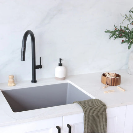 STYLISH 25 inch Dual Mount Single Bowl Gray Composite Granite Kitchen Laundry with Strainer S-825L - Plumbing Market