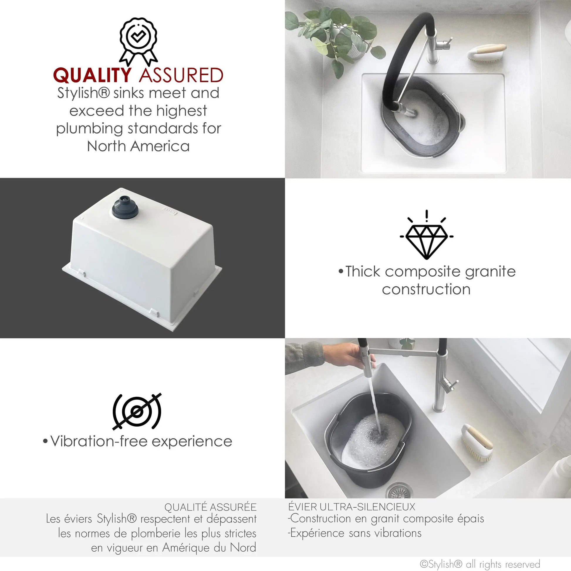 STYLISH 25 inch Dual Mount Single Bowl White Composite Granite Kitchen Laundry with Strainer S-825H - Plumbing Market