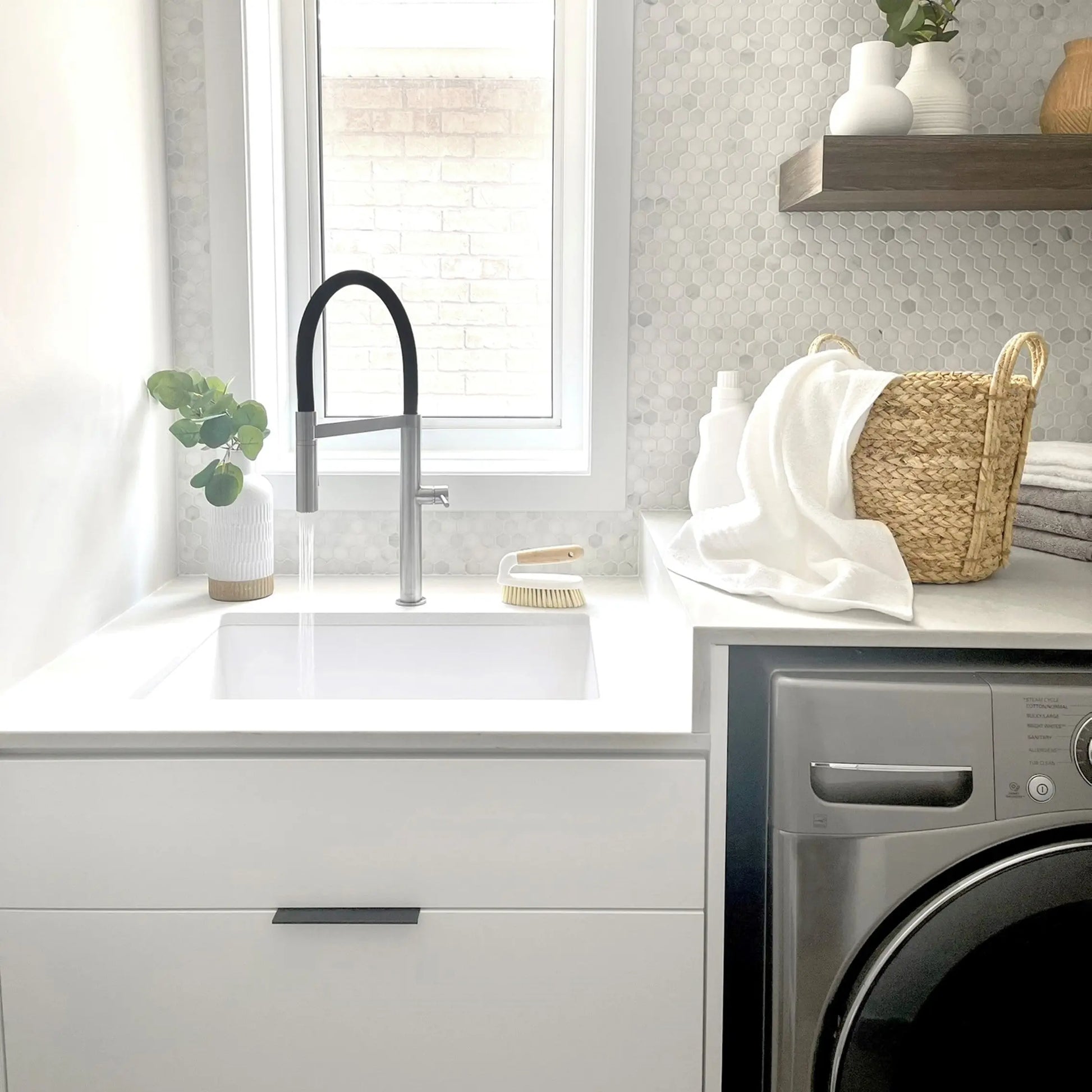 STYLISH 25 inch Dual Mount Single Bowl White Composite Granite Kitchen Laundry with Strainer S-825H - Plumbing Market
