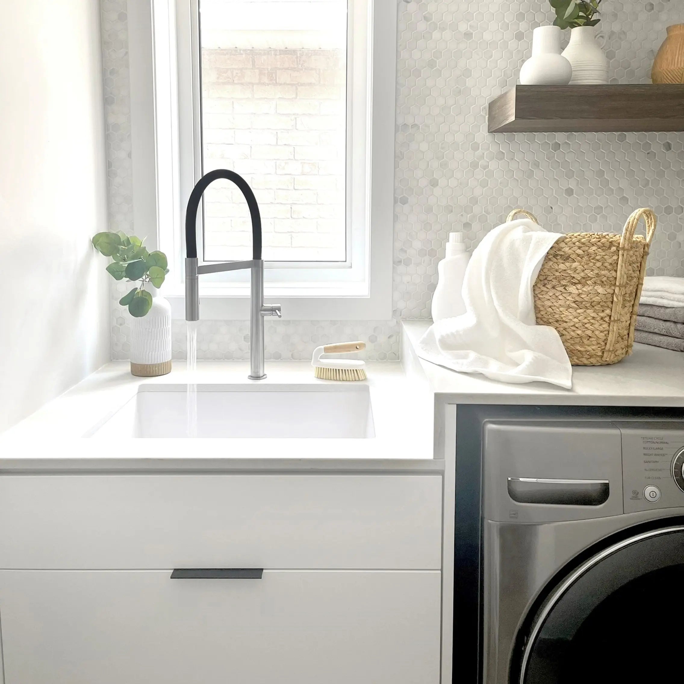 STYLISH 25 inch Dual Mount Single Bowl White Composite Granite Kitchen Laundry with Strainer S-825H - Plumbing Market