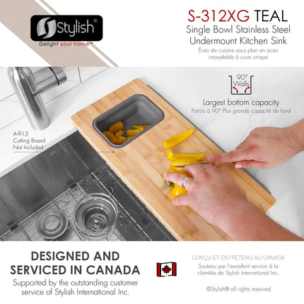 STYLISH 25 inch Single Bowl Undermount Stainless Steel Kitchen Sink S-312XG - Plumbing Market