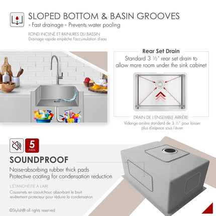 STYLISH 25 inch Single Bowl Undermount Stainless Steel Kitchen Sink S-312XG - Plumbing Market