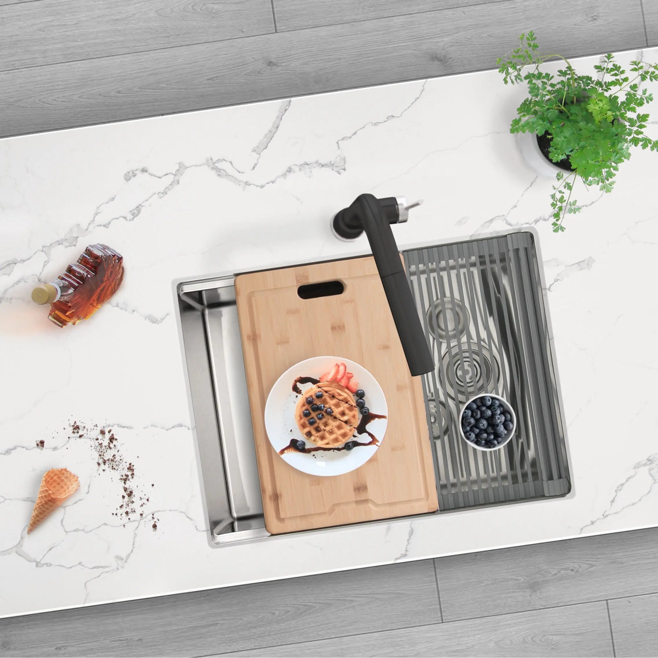 STYLISH 25 inch Workstation Single Bowl Undermount 16 Gauge Stainless Steel Kitchen Sink with Built in Accessories S-612W - Plumbing Market