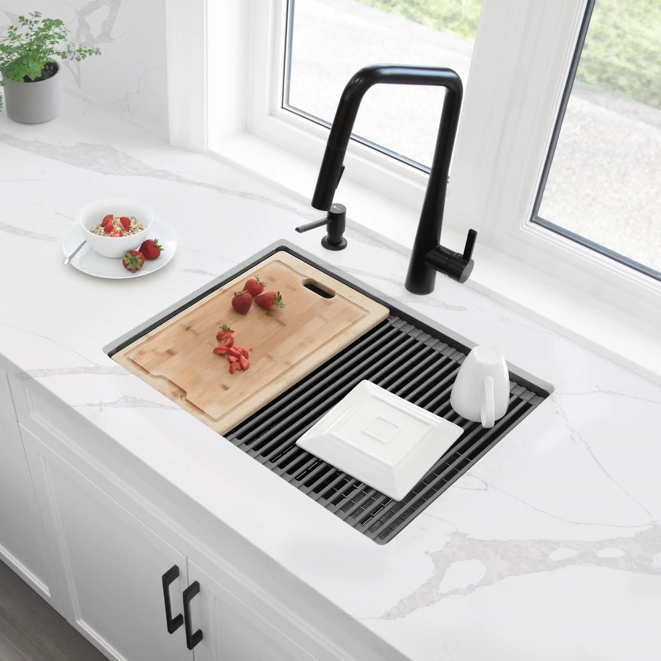 STYLISH 25 inch Workstation Single Bowl Undermount 16 Gauge Stainless Steel Kitchen Sink with Built in Accessories S-612WN - Plumbing Market
