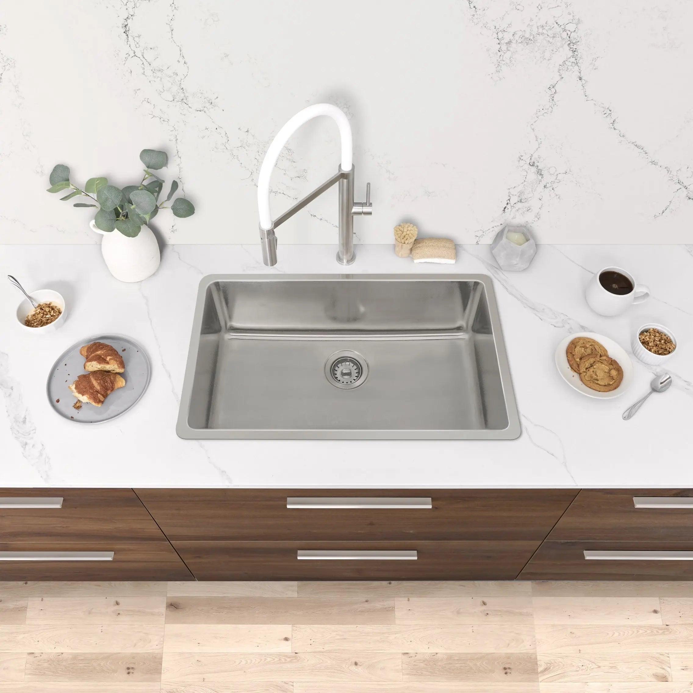 STYLISH 27 inch Single Bowl Undermount and Drop-in Stainless Steel Kitchen Sink S-406T - Plumbing Market