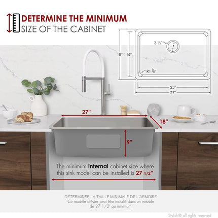 STYLISH 27 inch Single Bowl Undermount and Drop-in Stainless Steel Kitchen Sink S-406TG - Plumbing Market
