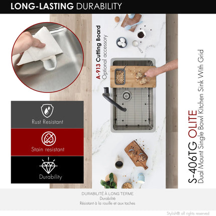 STYLISH 27 inch Single Bowl Undermount and Drop-in Stainless Steel Kitchen Sink S-406TG - Plumbing Market