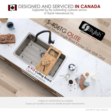 STYLISH 27 inch Single Bowl Undermount and Drop-in Stainless Steel Kitchen Sink S-406TG - Plumbing Market