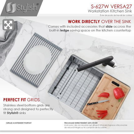 STYLISH 27 inch Workstation Single Bowl Undermount 16 Gauge Stainless Steel Kitchen Sink with Built in Accessories S-627W - Plumbing Market