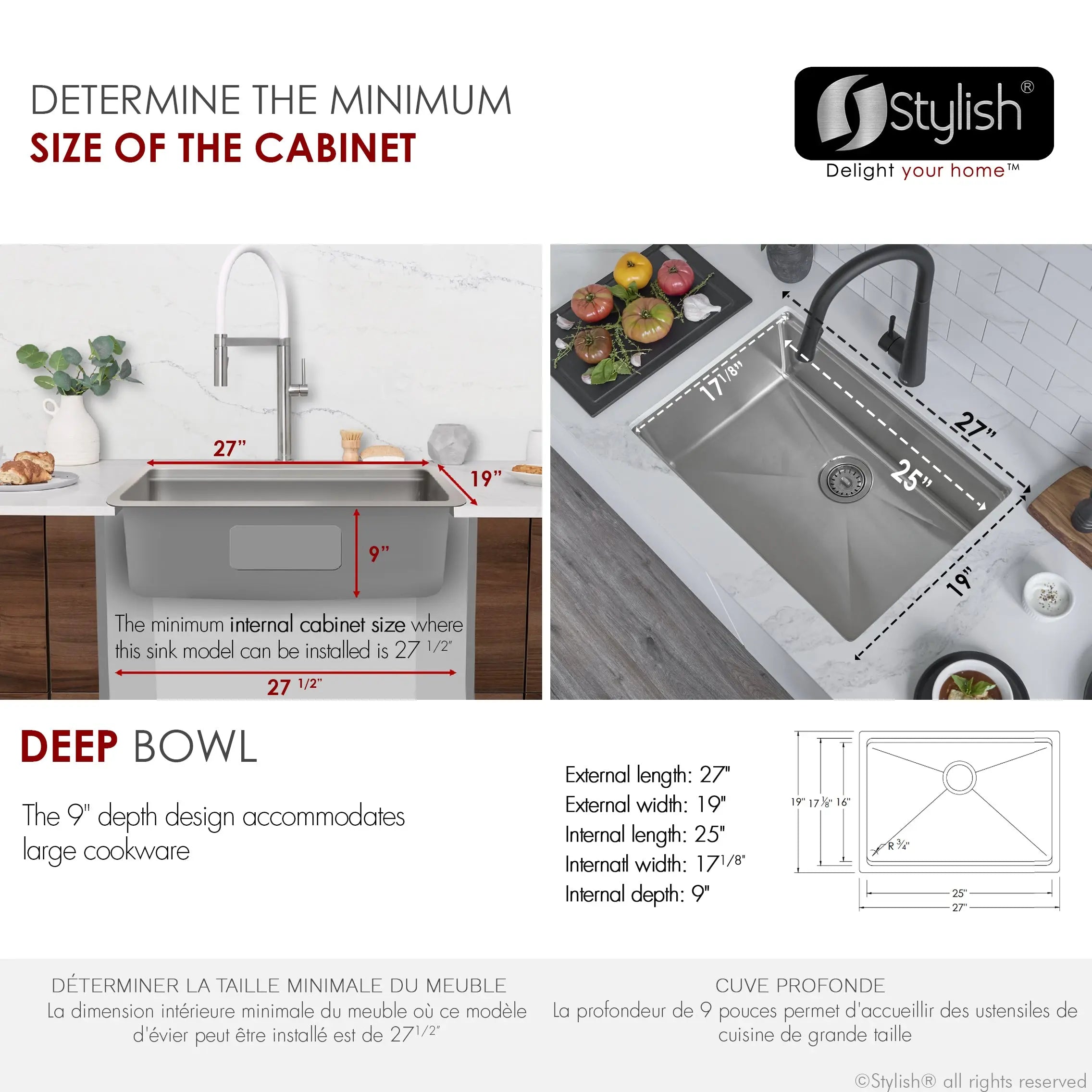 STYLISH 27 inch Workstation Single Bowl Undermount and Drop-in 16 Gauge Stainless Steel Kitchen Sink with Built in Accessories S-127W - Plumbing Market