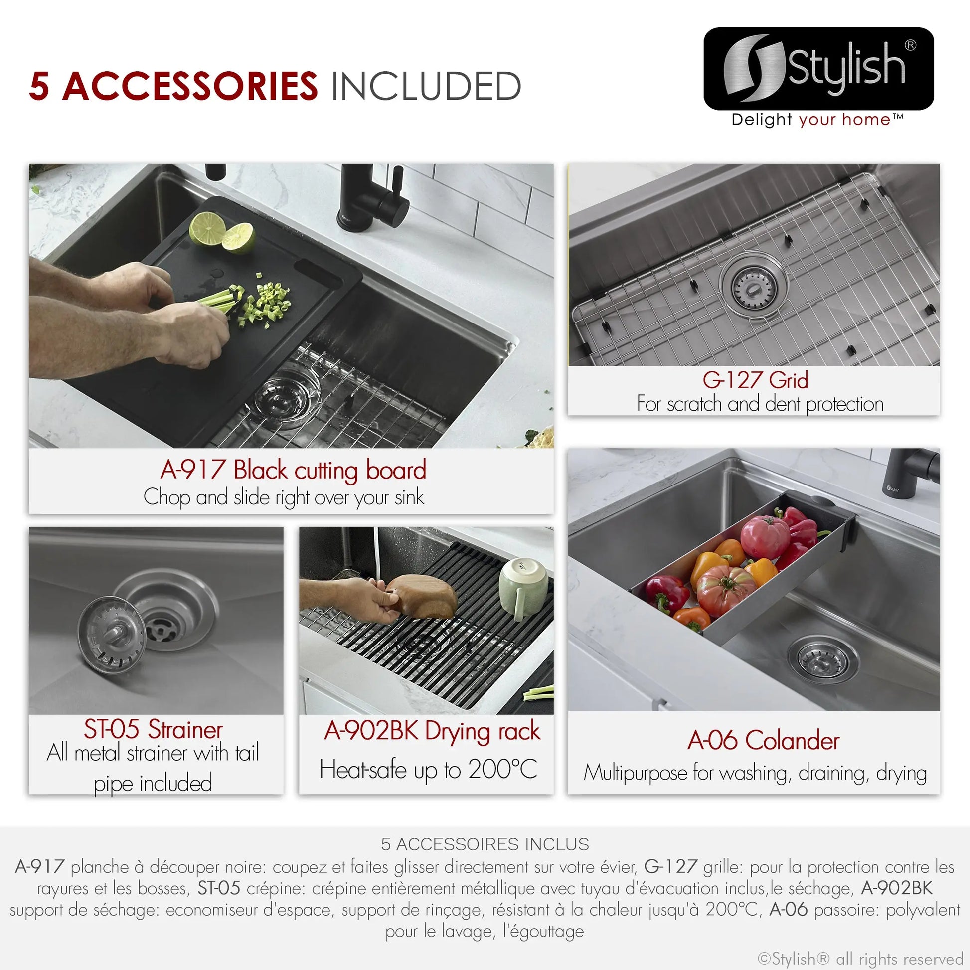 STYLISH 27 inch Workstation Single Bowl Undermount and Drop-in 16 Gauge Stainless Steel Kitchen Sink with Built in Accessories S-127W - Plumbing Market
