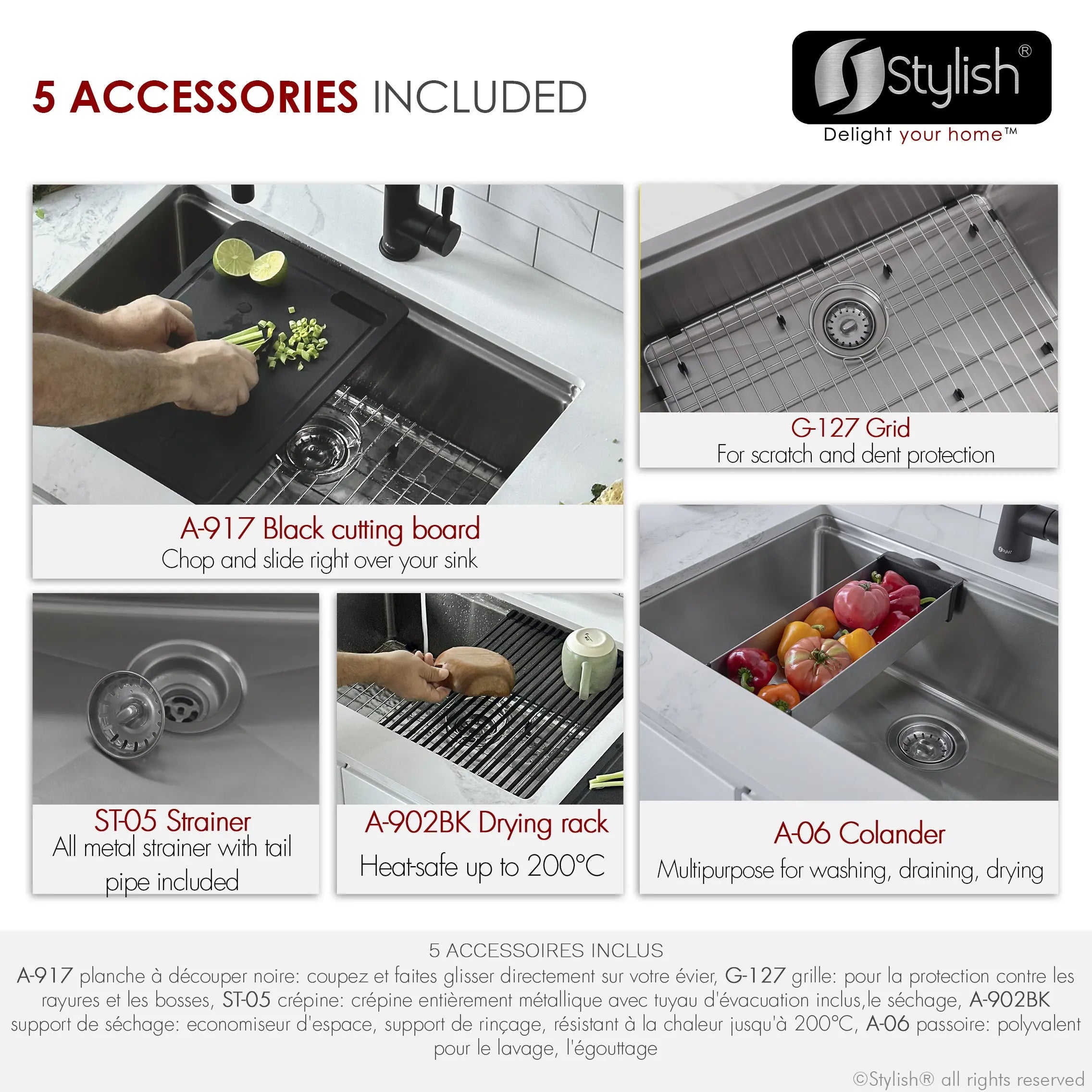 STYLISH 27 inch Workstation Single Bowl Undermount and Drop-in 16 Gauge Stainless Steel Kitchen Sink with Built in Accessories S-127W - Plumbing Market