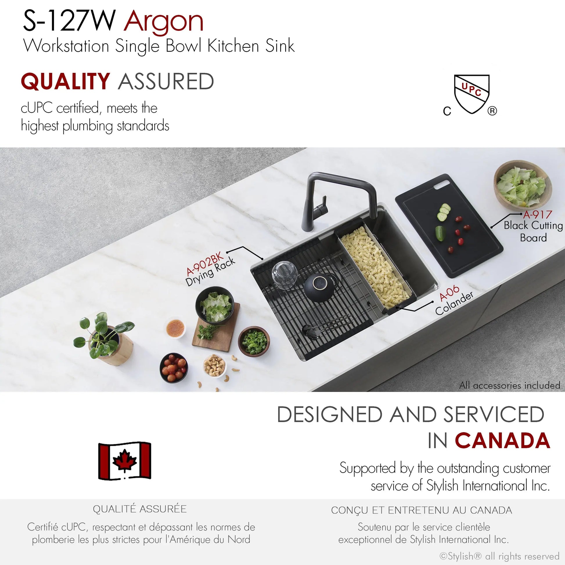 STYLISH 27 inch Workstation Single Bowl Undermount and Drop-in 16 Gauge Stainless Steel Kitchen Sink with Built in Accessories S-127W - Plumbing Market